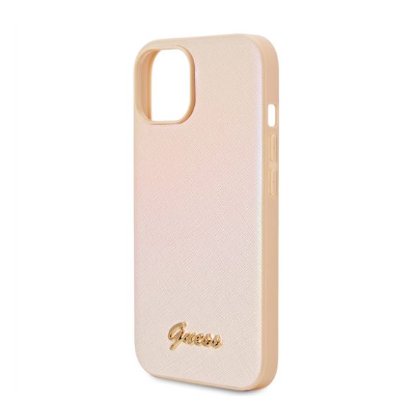 Guess PU Leather Iridescent Metal Script iPhone 15 tok, arany