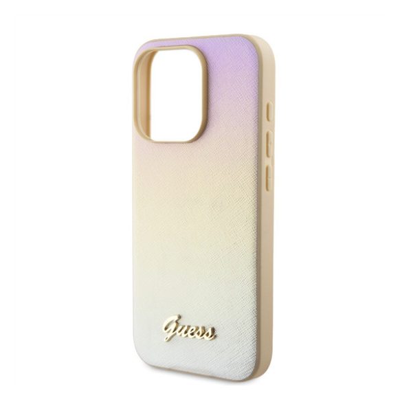 Guess PU Leather Iridescent Metal Script iPhone 15 Pro tok, arany