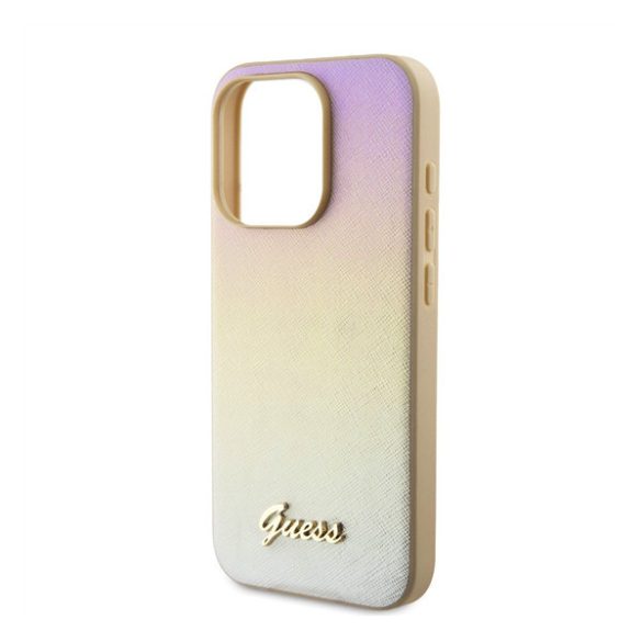 Guess PU Leather Iridescent Metal Script iPhone 15 Pro Max tok, arany