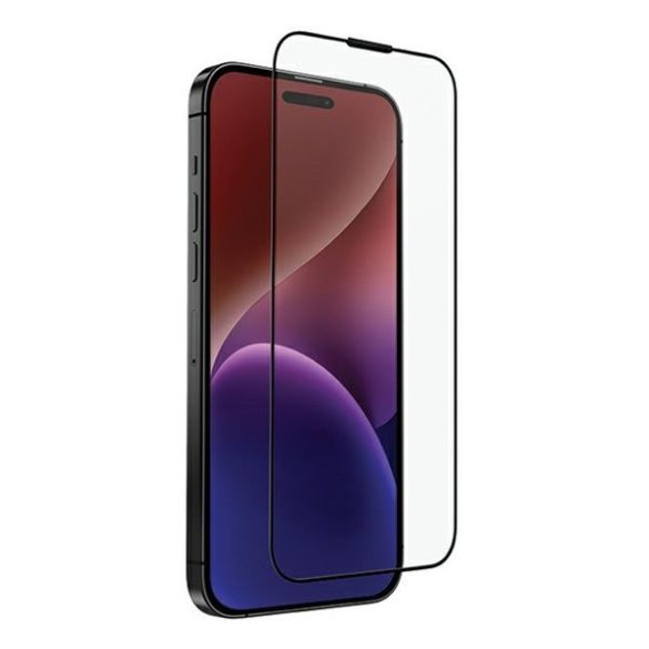 Apple iPhone 15 Pro, Kijelzővédő fólia, ütésálló fólia (az íves részre is!), Tempered Glass (edzett üveg), Uniq Optix Vivid, fekete