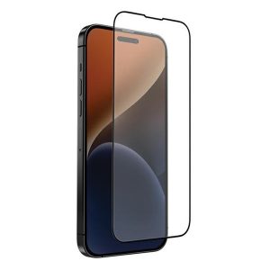 Apple iPhone 15 Pro, Kijelzővédő fólia, ütésálló fólia (az íves részre is!), Tempered Glass (edzett üveg), tükröződésmentes, Uniq Optix Matte, fekete