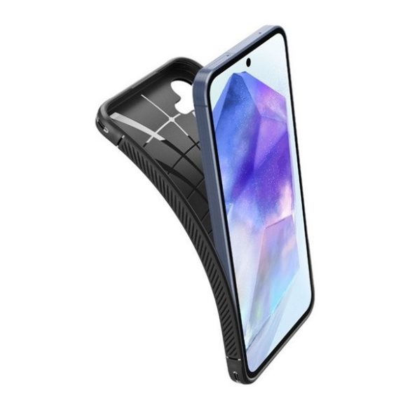 Samsung Galaxy A55 5G SM-A556B, Szilikon tok, Spigen Rugged Armor, karbon minta, fekete