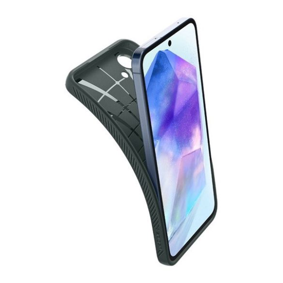 Samsung Galaxy A55 5G SM-A556B, Szilikon tok, Spigen Liquid Air, háromszög minta, sötétzöld