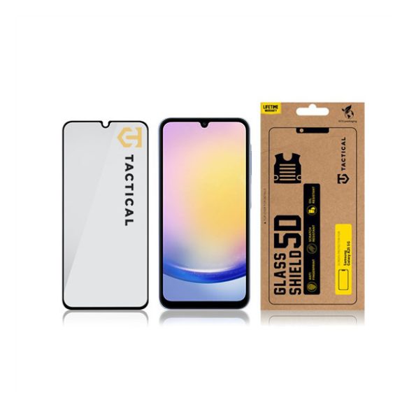 Samsung Galaxy A25 5G SM-A256B, Kijelzővédő fólia, ütésálló fólia (az íves részre is!), Tempered Glass (edzett üveg), Full Glue, Tactical Glass Shield 5D, fekete