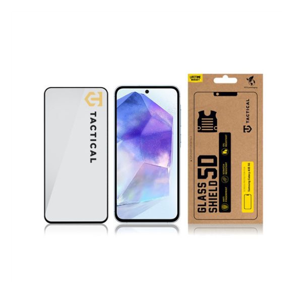 Samsung Galaxy A55 5G SM-A556B, Kijelzővédő fólia, ütésálló fólia (az íves részre is!), Tempered Glass (edzett üveg), Full Glue, Tactical Glass Shield 5D, fekete