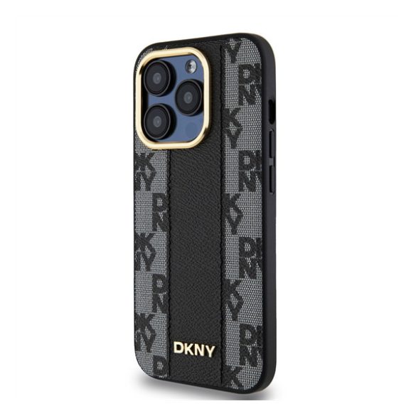 DKNY PU Leather Checkered Pattern Apple iPhone 15 Pro Magsafe tok, fekete