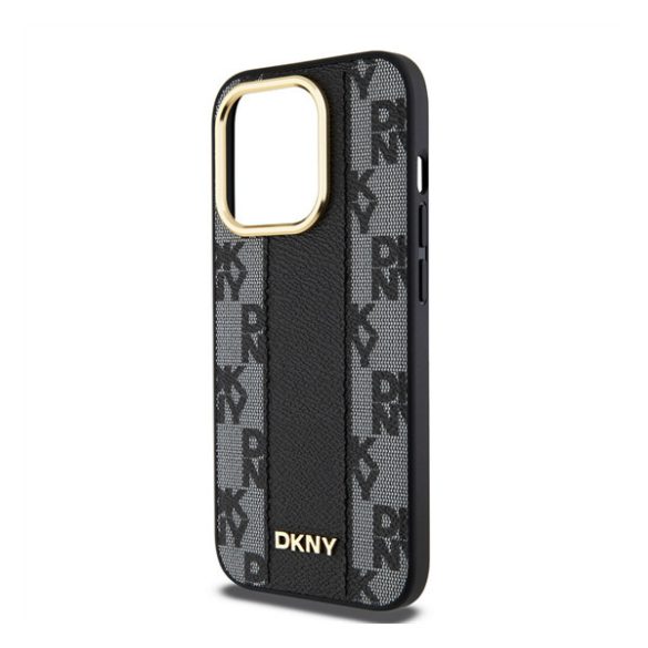 DKNY PU Leather Checkered Pattern Apple iPhone 15 Pro Magsafe tok, fekete