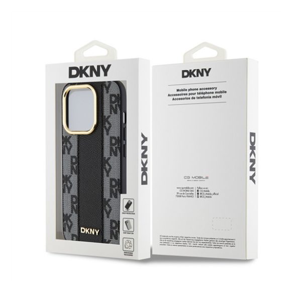 DKNY PU Leather Checkered Pattern Apple iPhone 15 Pro Magsafe tok, fekete