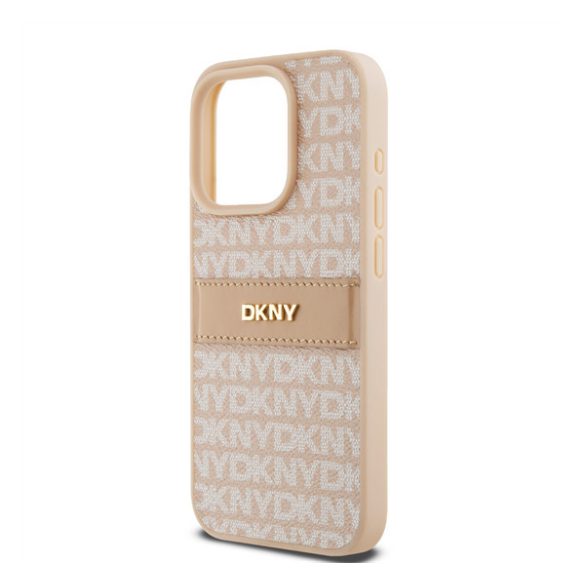 DKNY PU Leather Repeat Pattern Tonal Stripe Apple Iphone 15 Pro hátlap tok, rózsaszín