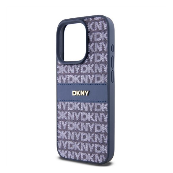 DKNY PU Leather Repeat Pattern Tonal Stripe Apple Iphone 15 Pro hátlap tok, kék