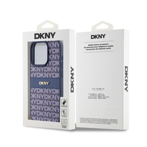 DKNY PU Leather Repeat Pattern Tonal Stripe Apple Iphone 15 Pro hátlap tok, kék