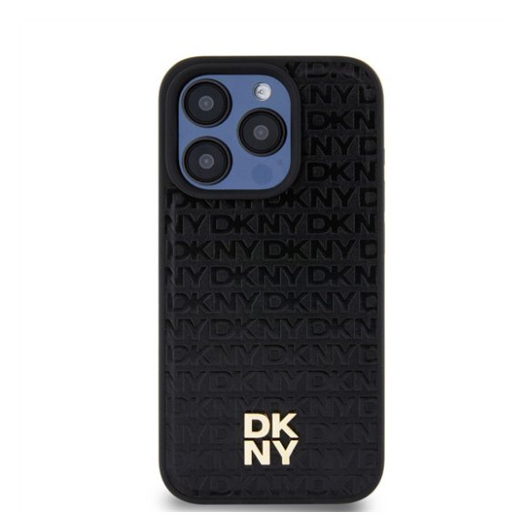 DKNY PU Leather Repeat Pattern Stack Logo Apple Iphone 15 Pro Magsafe kompatibilis hátlap tok, fekete