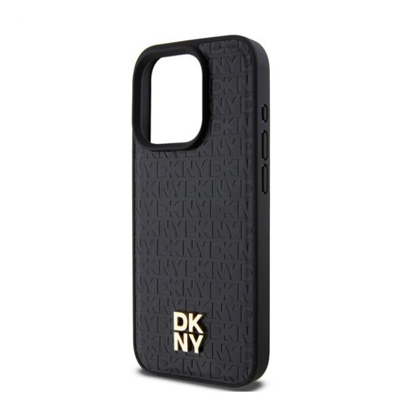 DKNY PU Leather Repeat Pattern Stack Logo Apple Iphone 15 Pro Magsafe kompatibilis hátlap tok, fekete