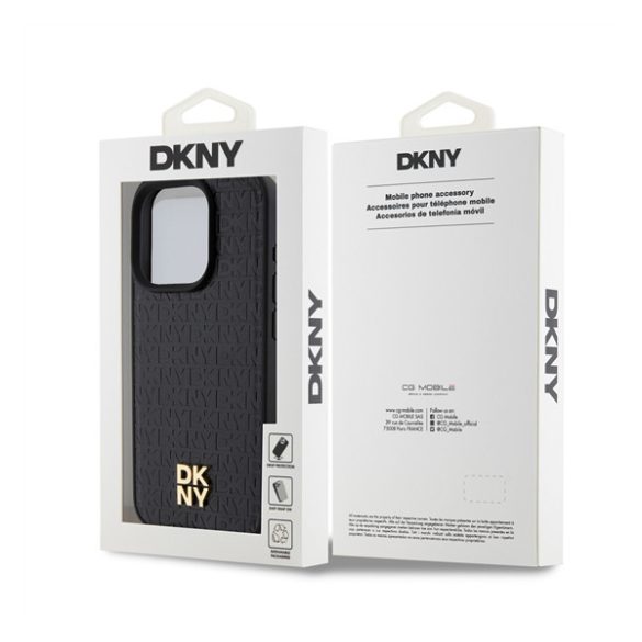 DKNY PU Leather Repeat Pattern Stack Logo Apple Iphone 15 Pro Magsafe kompatibilis hátlap tok, fekete