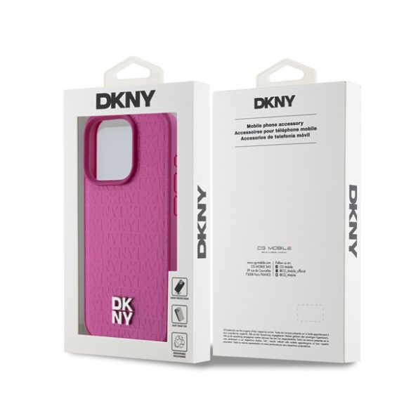 DKNY PU Leather Repeat Pattern Stack Logo Apple Iphone 15 Pro Magsafe kompatibilis hátlap tok, rózsaszín