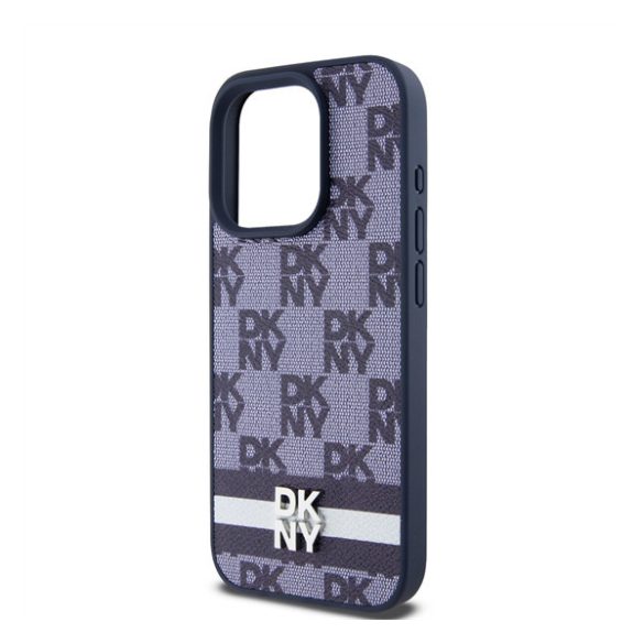 DKNY PU Leather Checkered Pattern and Stripe Apple Iphone 15 Pro tok, kék