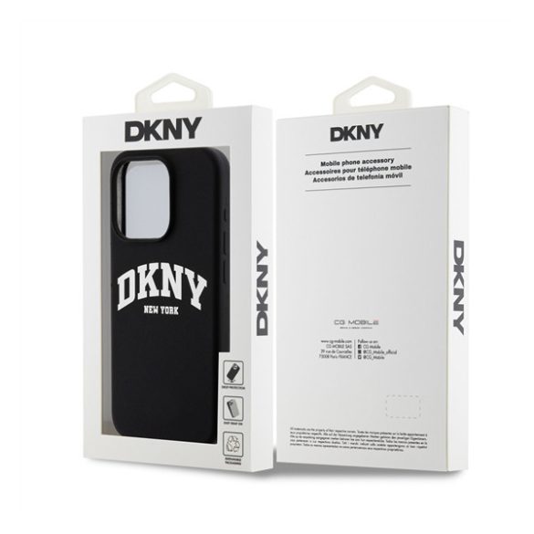 DKNY Liquid Silicone Arch Logo iPhone 15 Pro Magsafe tok, fekete