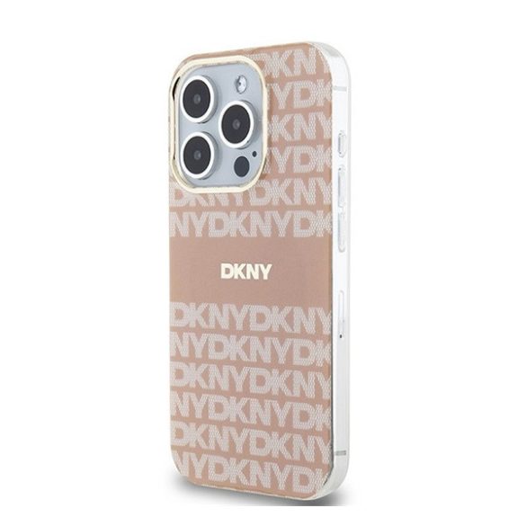 DKNY PC/TPU Repeat Pattern Tonal Stripe Apple iPhone 15 Pro Magsafe tok, rózsaszín