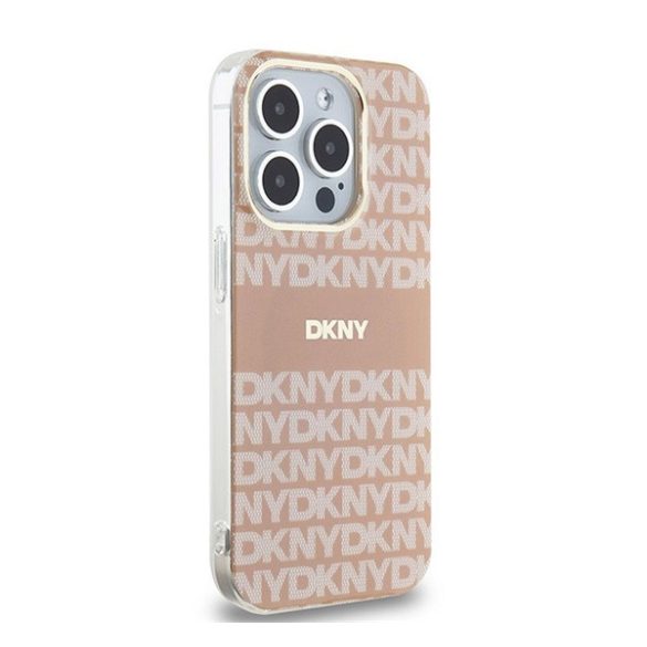 DKNY PC/TPU Repeat Pattern Tonal Stripe Apple iPhone 15 Pro Magsafe tok, rózsaszín