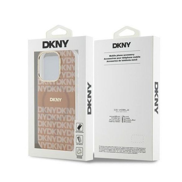 DKNY PC/TPU Repeat Pattern Tonal Stripe Apple iPhone 15 Pro Magsafe tok, rózsaszín