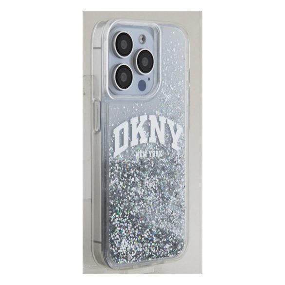 DKNY Liquid Glitter Arch Logo iPhone 15 Pro tok, átlátszó