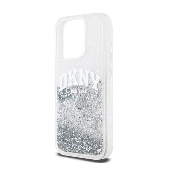 DKNY Liquid Glitter Arch Logo iPhone 15 Pro tok, átlátszó