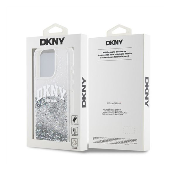 DKNY Liquid Glitter Arch Logo iPhone 15 Pro tok, átlátszó