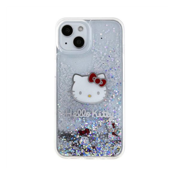 Hello Kitty Liquid Glitter Electroplating Head Logo Apple Iphone 15 hátlap tok, átlátszó