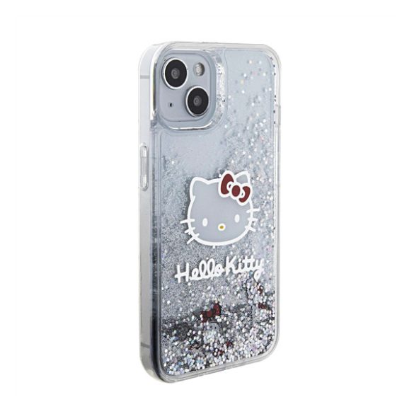 Hello Kitty Liquid Glitter Electroplating Head Logo Apple Iphone 15 hátlap tok, átlátszó