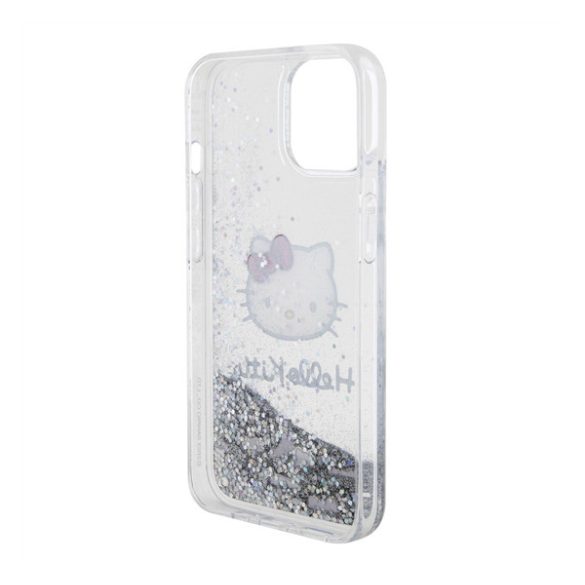 Hello Kitty Liquid Glitter Electroplating Head Logo Apple Iphone 15 hátlap tok, átlátszó