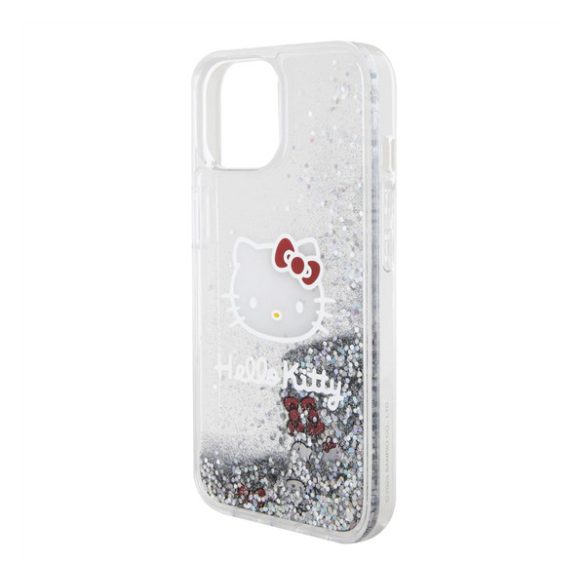 Hello Kitty Liquid Glitter Electroplating Head Logo Apple Iphone 15 hátlap tok, átlátszó