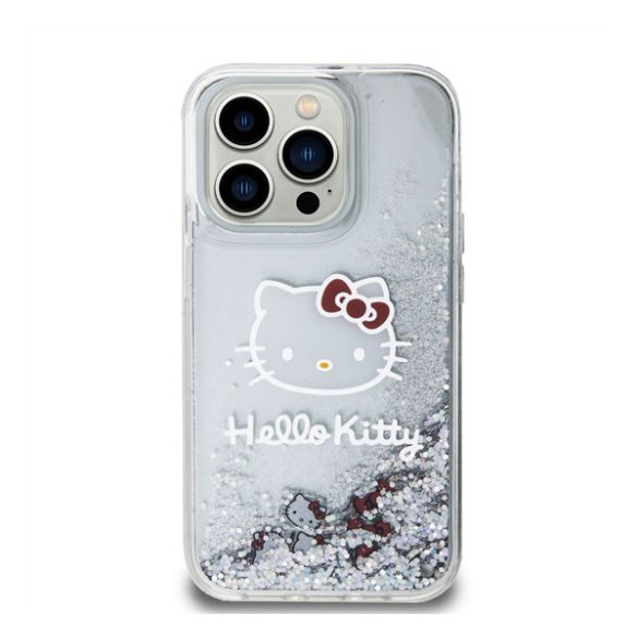 Hello Kitty Liquid Glitter Electroplating Head Logo Apple Iphone 15 Pro hátlap tok, átlátszó