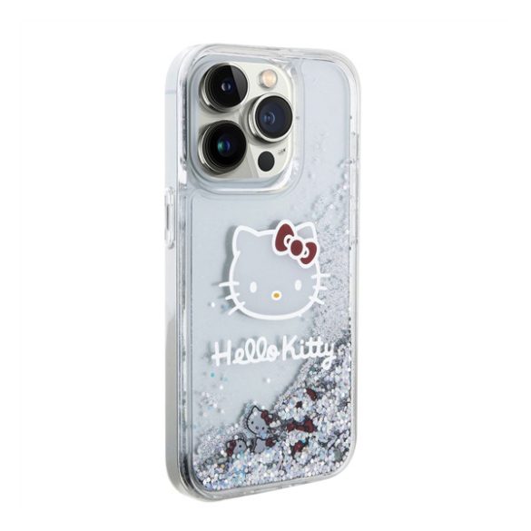 Hello Kitty Liquid Glitter Electroplating Head Logo Apple Iphone 15 Pro hátlap tok, átlátszó