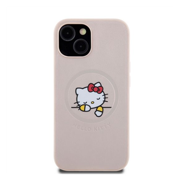 Hello Kitty PU Kitty Asleep Logo Apple Iphone 15 Magsafe hátlap tok, rózsaszín