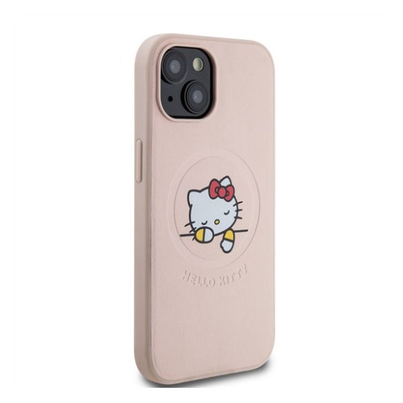 Hello Kitty PU Kitty Asleep Logo Apple Iphone 15 Magsafe hátlap tok, rózsaszín