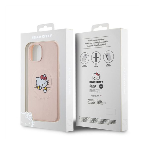 Hello Kitty PU Kitty Asleep Logo Apple Iphone 15 Magsafe hátlap tok, rózsaszín