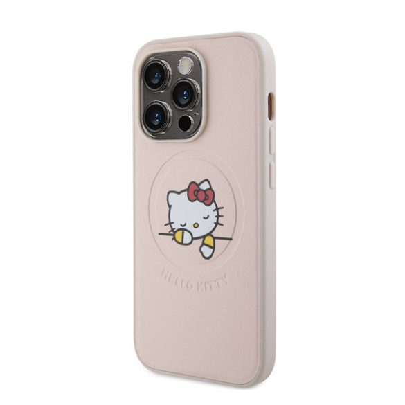 Hello Kitty PU Kitty Asleep Logo Apple Iphone 15 Pro MagSafe hátlap tok, rózsaszín