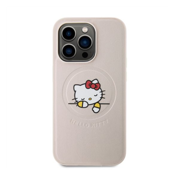 Hello Kitty PU Kitty Asleep Logo Apple Iphone 15 Pro MagSafe hátlap tok, rózsaszín