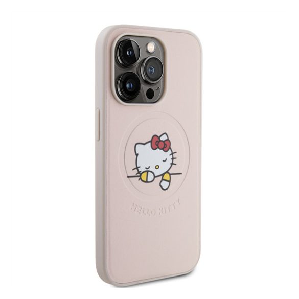 Hello Kitty PU Kitty Asleep Logo Apple Iphone 15 Pro MagSafe hátlap tok, rózsaszín