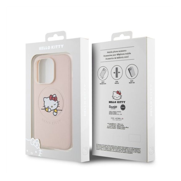 Hello Kitty PU Kitty Asleep Logo Apple Iphone 15 Pro MagSafe hátlap tok, rózsaszín