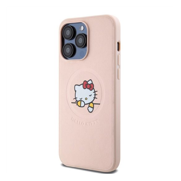 Hello Kitty PU Kitty Asleep Logo Apple iPhone 15 Pro Max MagSafe hátlap tok, rózsaszín