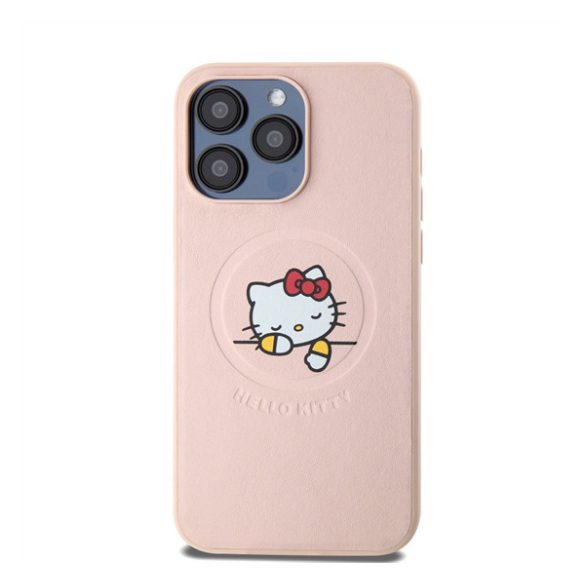 Hello Kitty PU Kitty Asleep Logo Apple iPhone 15 Pro Max MagSafe hátlap tok, rózsaszín