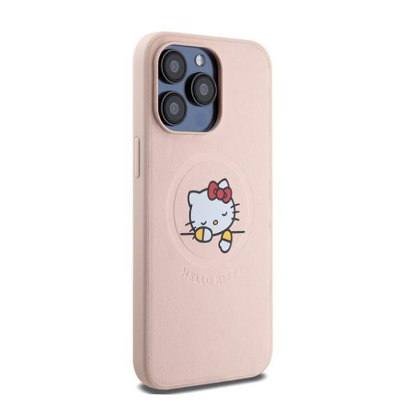 Hello Kitty PU Kitty Asleep Logo Apple iPhone 15 Pro Max MagSafe hátlap tok, rózsaszín