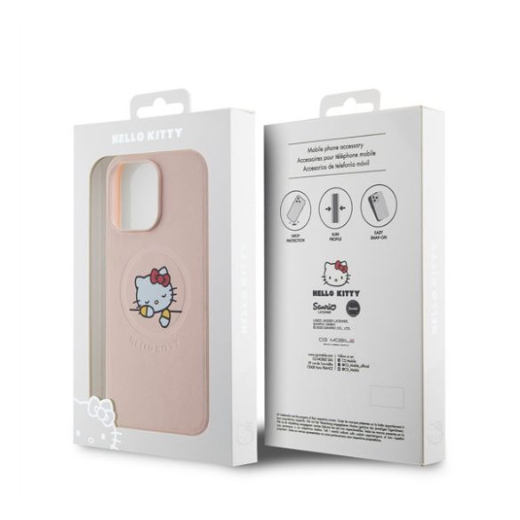 Hello Kitty PU Kitty Asleep Logo Apple iPhone 15 Pro Max MagSafe hátlap tok, rózsaszín