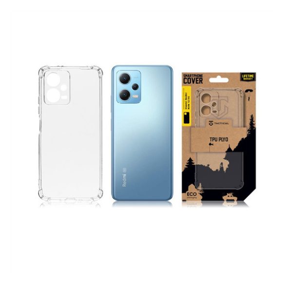 Xiaomi Redmi Note 12 5G / Poco X5 5G, Szilikon tok, légpárnás sarok, Tactical TPU Plyo, átlátszó