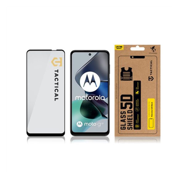 Motorola Moto G13 / G23 / G53, Kijelzővédő fólia, ütésálló fólia (az íves részre is!), Tempered Glass (edzett üveg), Full Glue, Tactical Glass Shield 5D, fekete