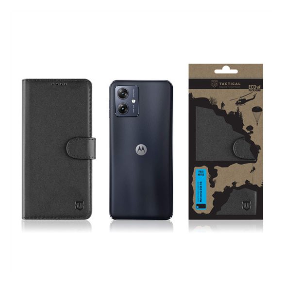 Motorola Moto G54, Oldalra nyíló tok, stand, kártyatartóval, csatos, Tactical Field Notes, fekete