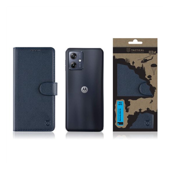 Motorola Moto G54, Oldalra nyíló tok, stand, kártyatartóval, csatos, Tactical Field Notes, sötétkék