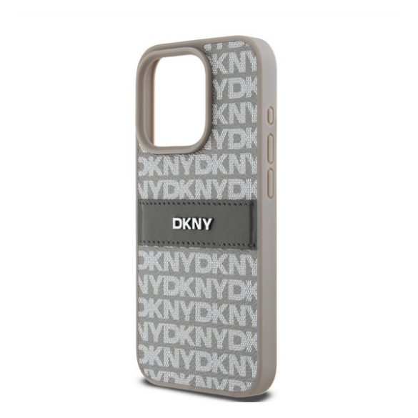 DKNY PU Leather Repeat Pattern Tonal Stripe Apple iPhone 15 Pro hátlap tok, bézs