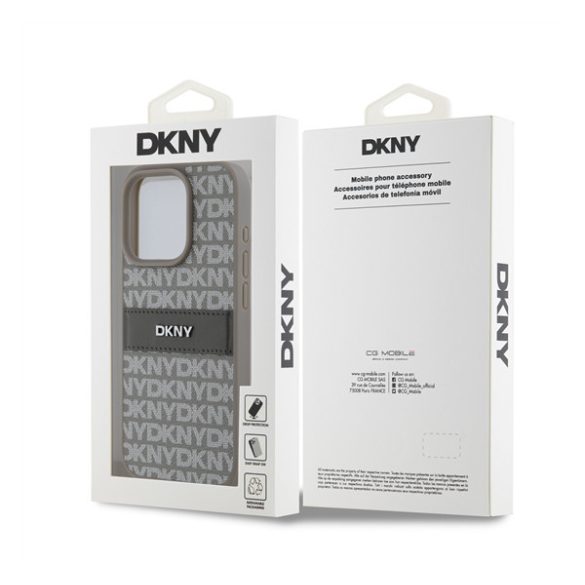 DKNY PU Leather Repeat Pattern Tonal Stripe Apple iPhone 15 Pro hátlap tok, bézs